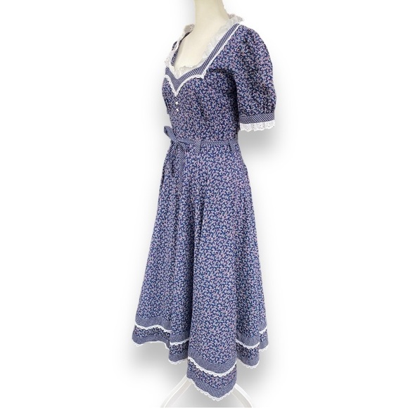 GUNNE SAX Vintage Jessica McClintock Navy Blue Floral Print Prairie Dress - Picture 7 of 16